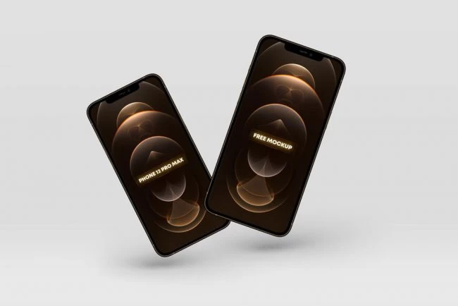Free Floating Iphone 12 Pro Max Gold Mockup